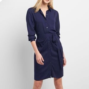 GAP Long Sleeve Ruched Waist‎ Navy Shirtdress Size Medium
